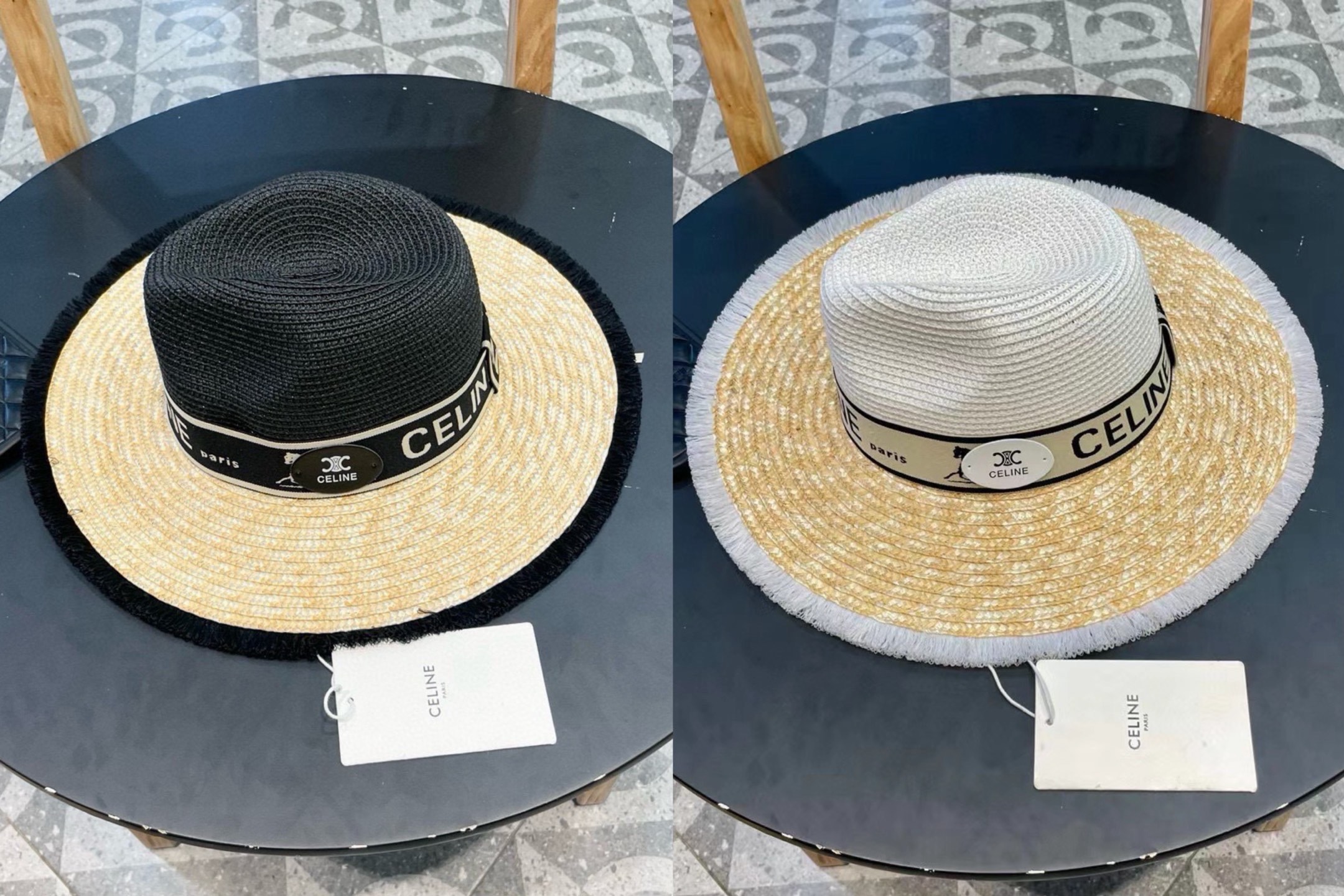 【CELINE赛琳】新款拼接草编遮阳草帽盆帽🤩沙滩风，简约大方，百搭单品～出街首选，新款帽型超美腻，新品