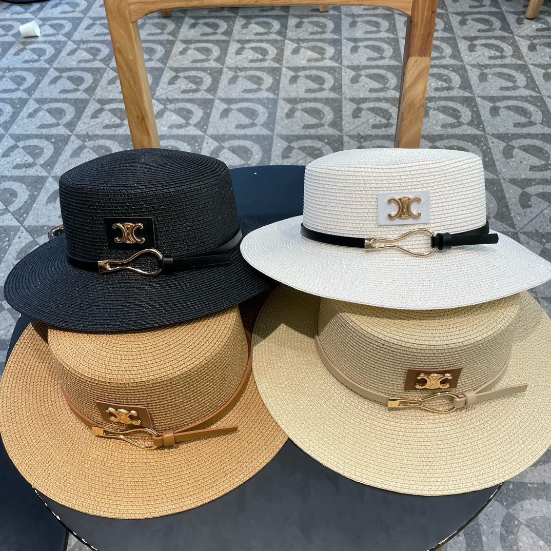 塞琳celien新款草帽，皮带平顶礼帽，头围57cm