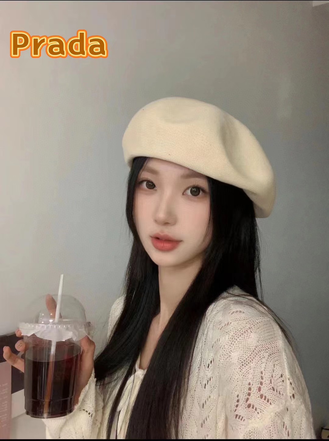 普拉达Prada韩国网红甜酷风粉色贝雷帽女夏季薄款透气大头围显脸小画家帽