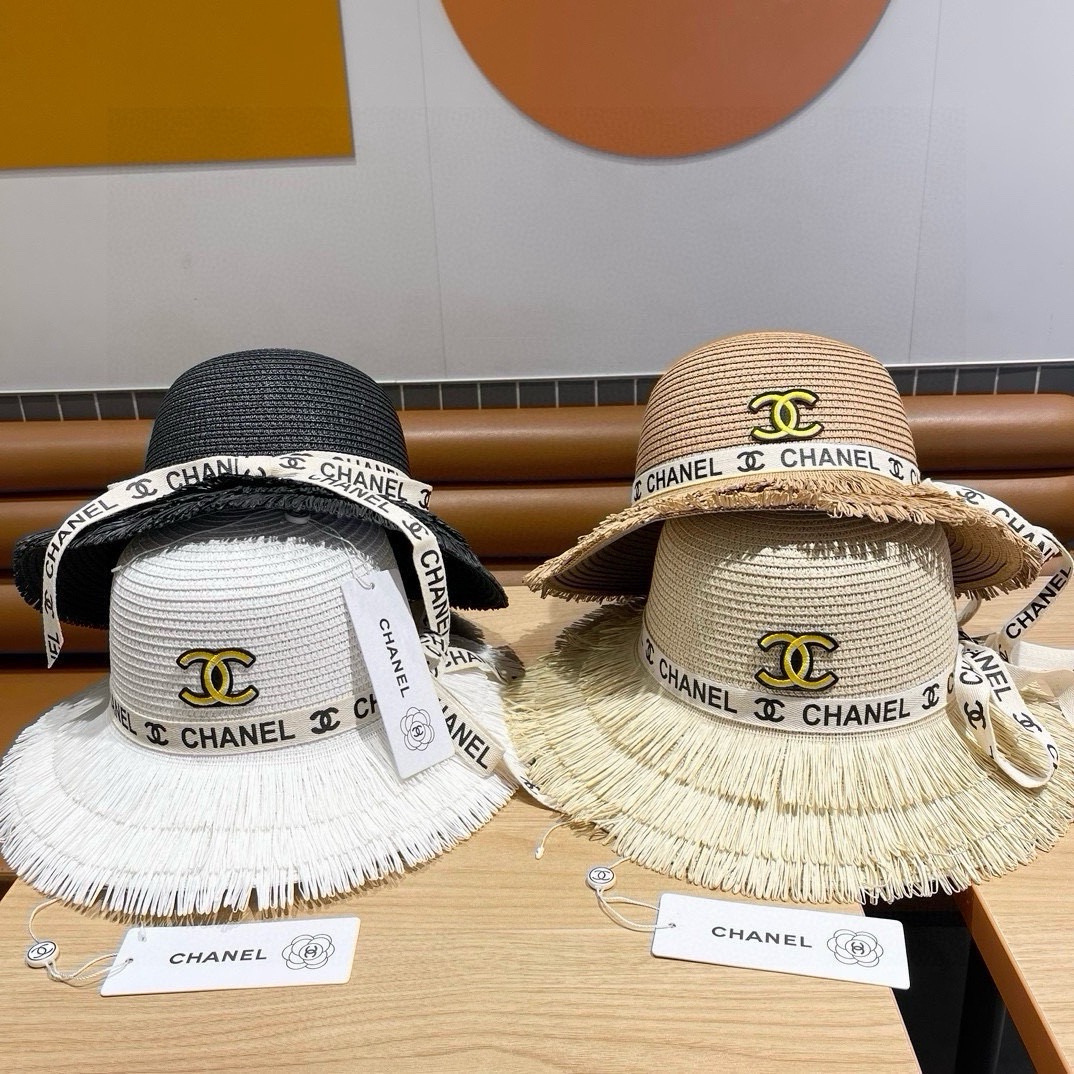 香奈儿Chanel新款三层毛边春夏季女防晒草帽出游户外遮阳帽时尚渔夫帽
