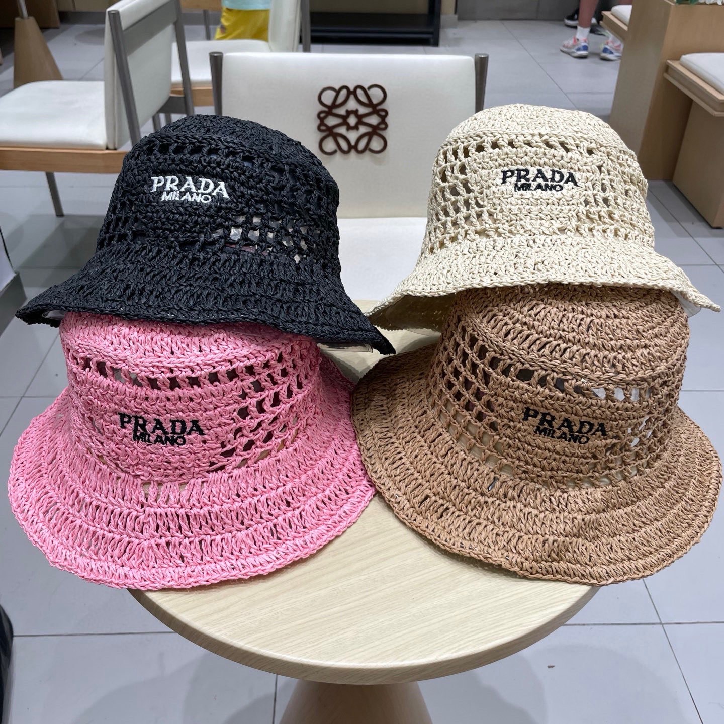 PRADA普拉达草帽，渔夫帽，手工编织，2026官方新款，刺绣logo