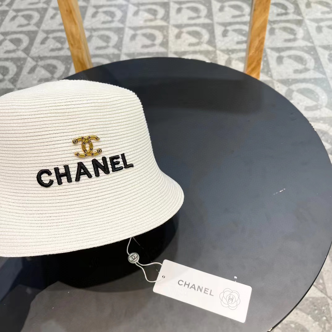 Chanel香奈儿草帽，刺绣logo字母礼帽，细草制作，帽型超赞，头围57cm