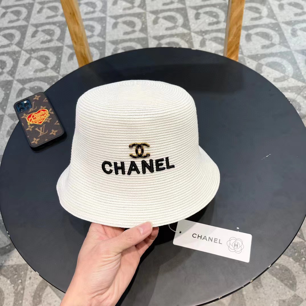 Chanel香奈儿草帽，刺绣logo字母礼帽，细草制作，帽型超赞，头围57cm
