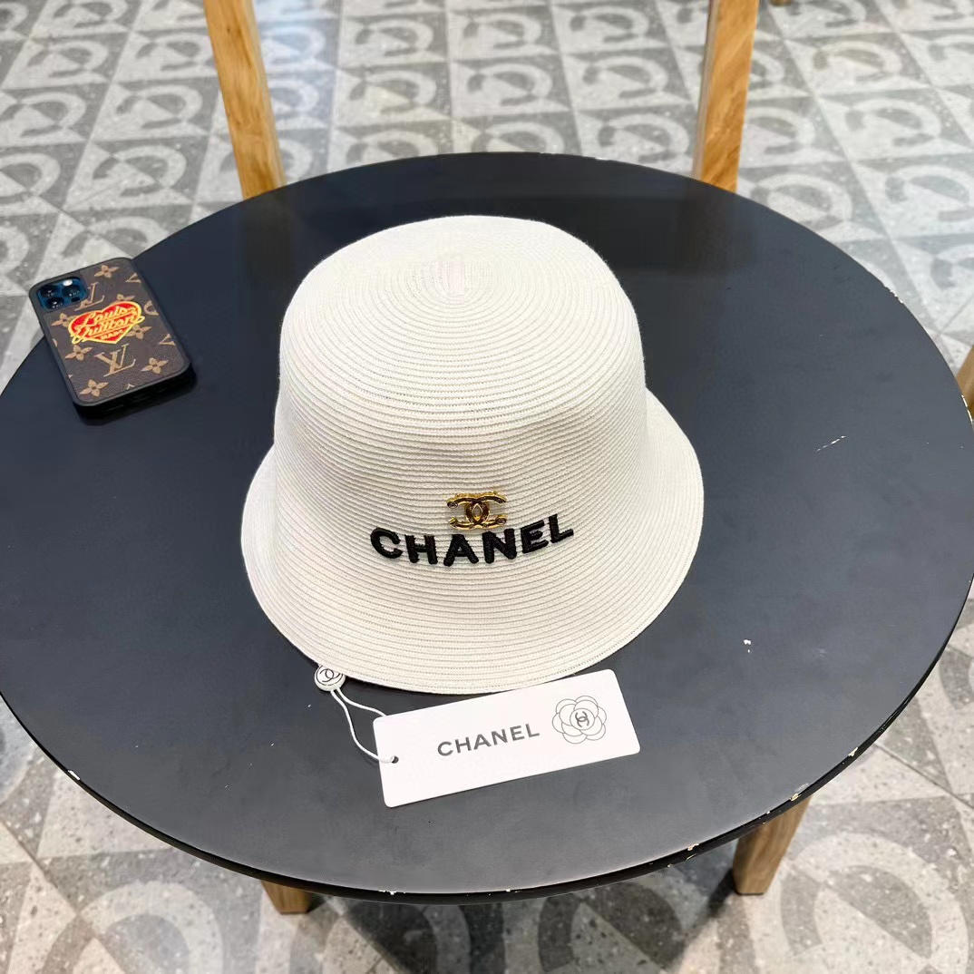 Chanel香奈儿草帽，刺绣logo字母礼帽，细草制作，帽型超赞，头围57cm