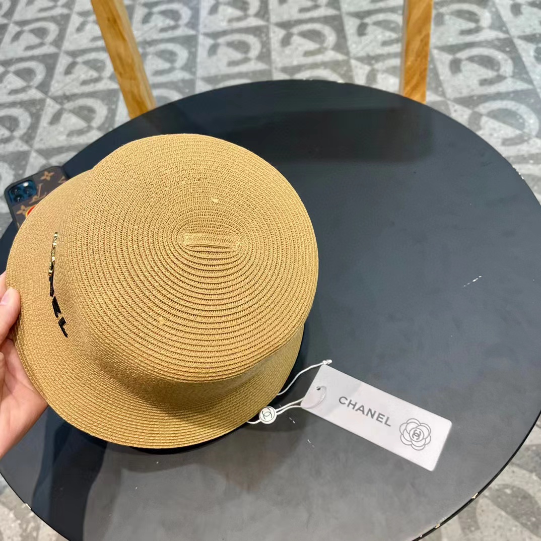Chanel香奈儿草帽，刺绣logo字母礼帽，细草制作，帽型超赞，头围57cm