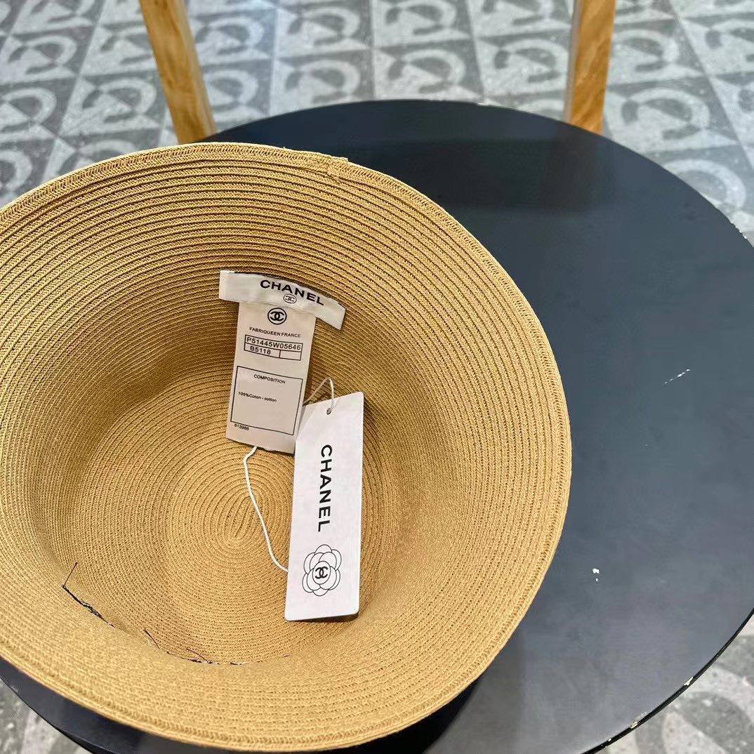 Chanel香奈儿草帽，刺绣logo字母礼帽，细草制作，帽型超赞，头围57cm