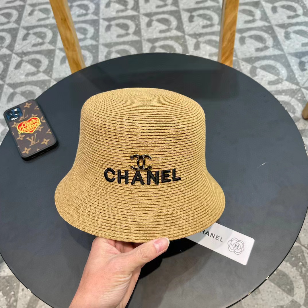 Chanel香奈儿草帽，刺绣logo字母礼帽，细草制作，帽型超赞，头围57cm