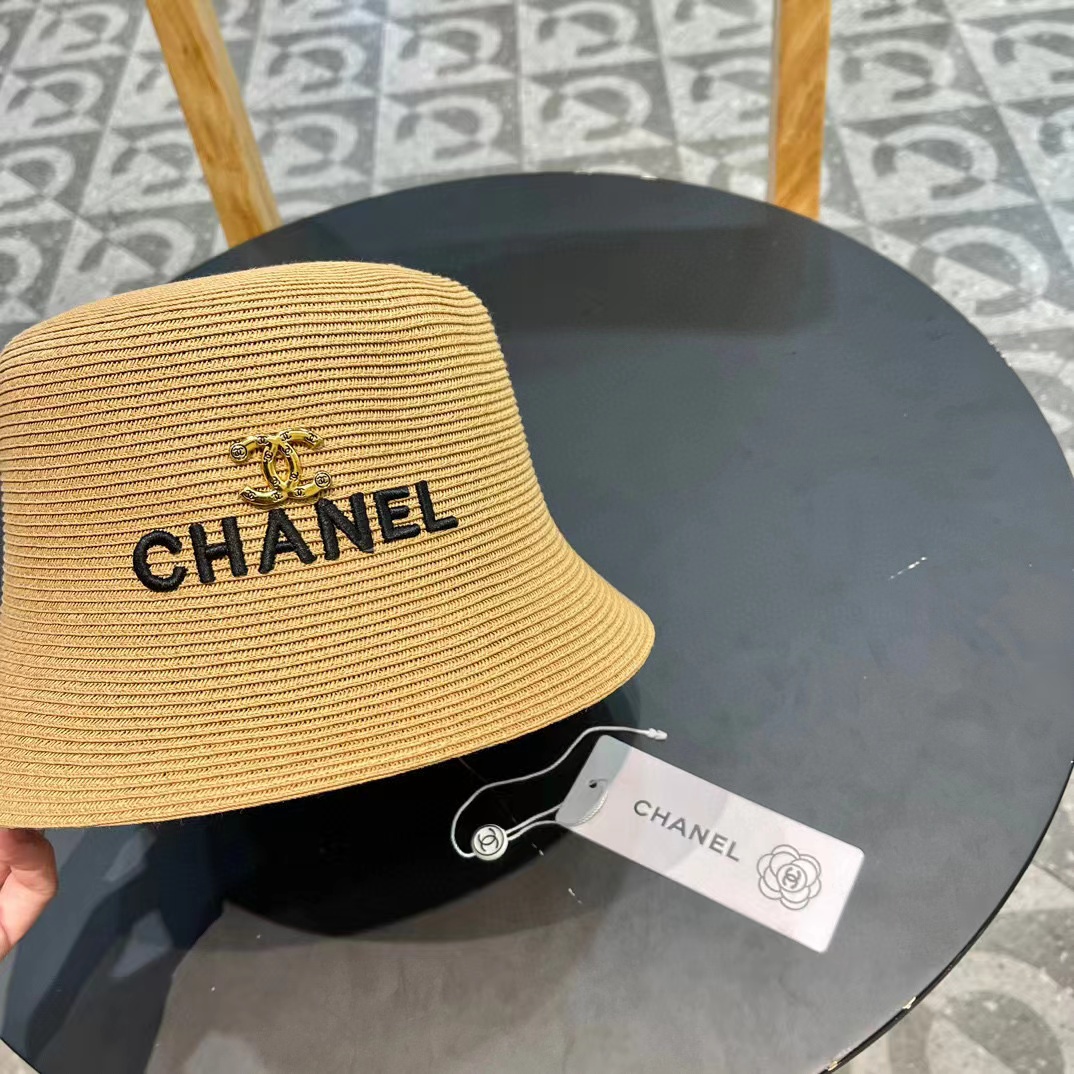 Chanel香奈儿草帽，刺绣logo字母礼帽，细草制作，帽型超赞，头围57cm