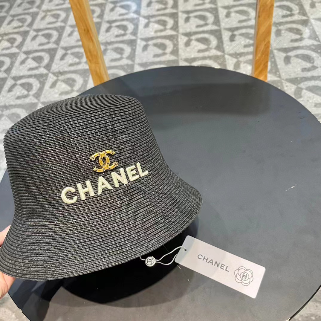 Chanel香奈儿草帽，刺绣logo字母礼帽，细草制作，帽型超赞，头围57cm