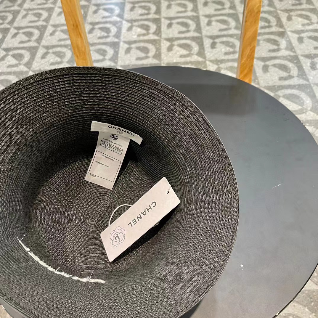 Chanel香奈儿草帽，刺绣logo字母礼帽，细草制作，帽型超赞，头围57cm