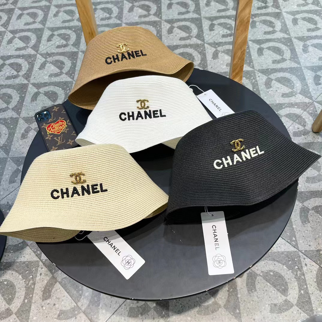 Chanel香奈儿草帽，刺绣logo字母礼帽，细草制作，帽型超赞，头围57cm