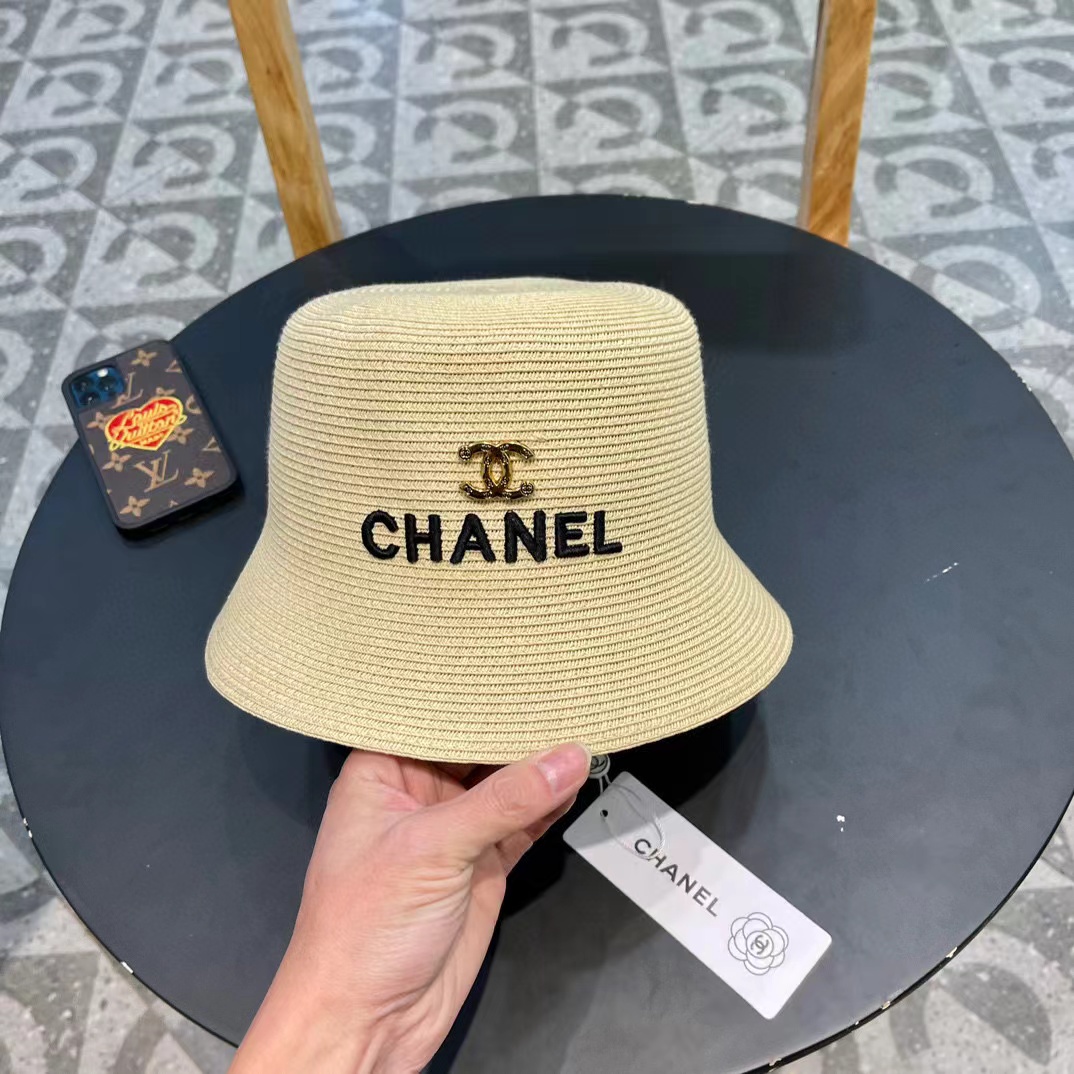 Chanel香奈儿草帽，刺绣logo字母礼帽，细草制作，帽型超赞，头围57cm