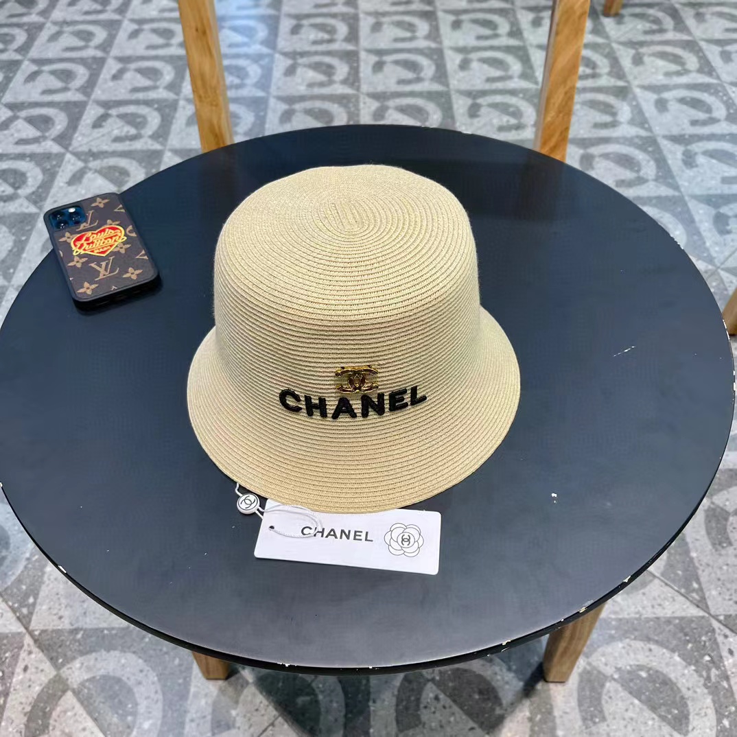 Chanel香奈儿草帽，刺绣logo字母礼帽，细草制作，帽型超赞，头围57cm