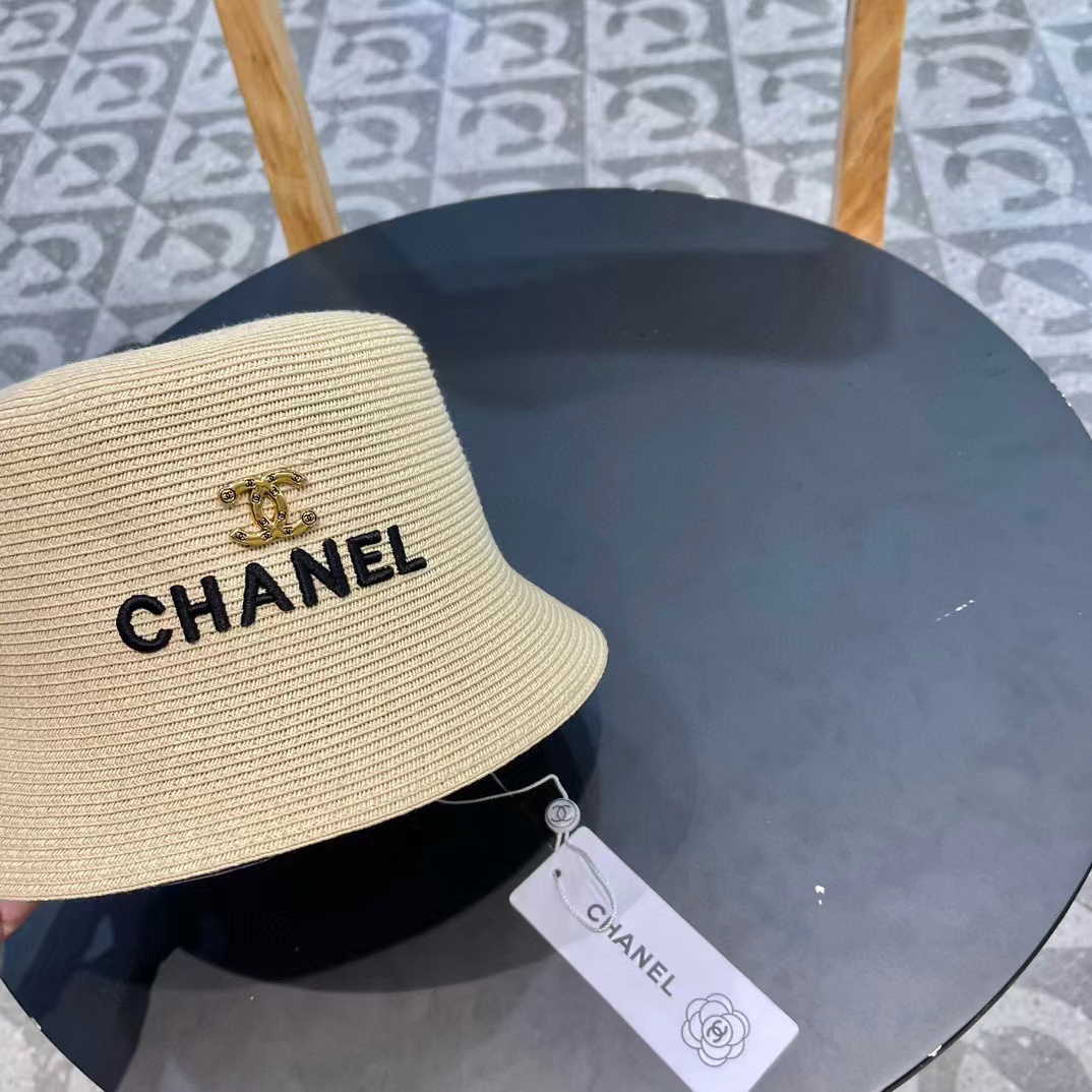 Chanel香奈儿草帽，刺绣logo字母礼帽，细草制作，帽型超赞，头围57cm