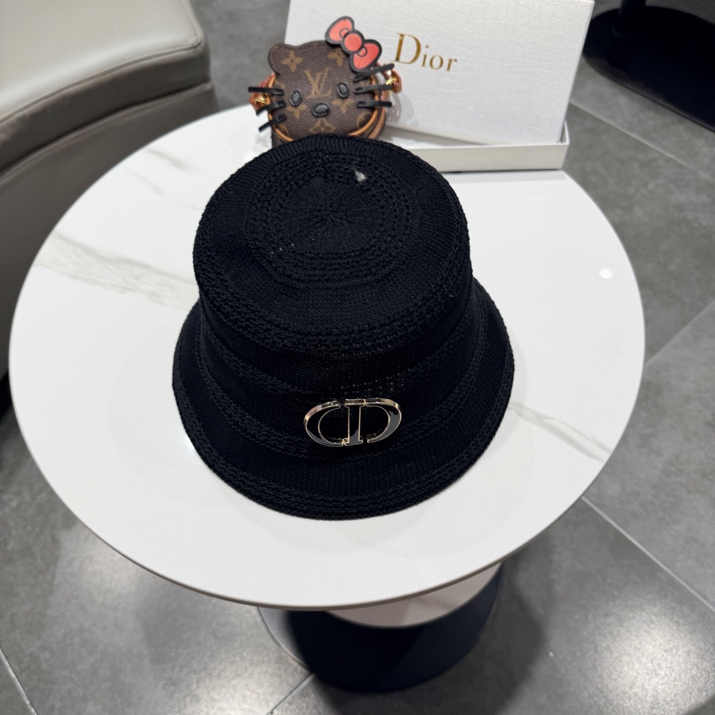 Dior迪奥百搭针织镂空渔夫帽子女春夏季2026新款透气遮阳防晒帽子盆帽