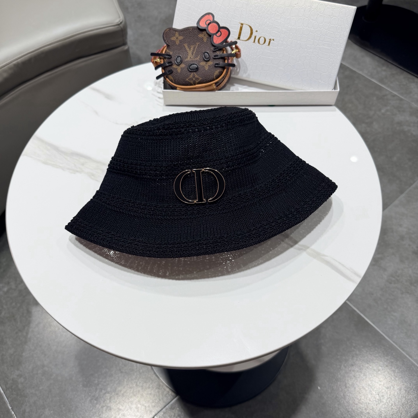 Dior迪奥百搭针织镂空渔夫帽子女春夏季2026新款透气遮阳防晒帽子盆帽