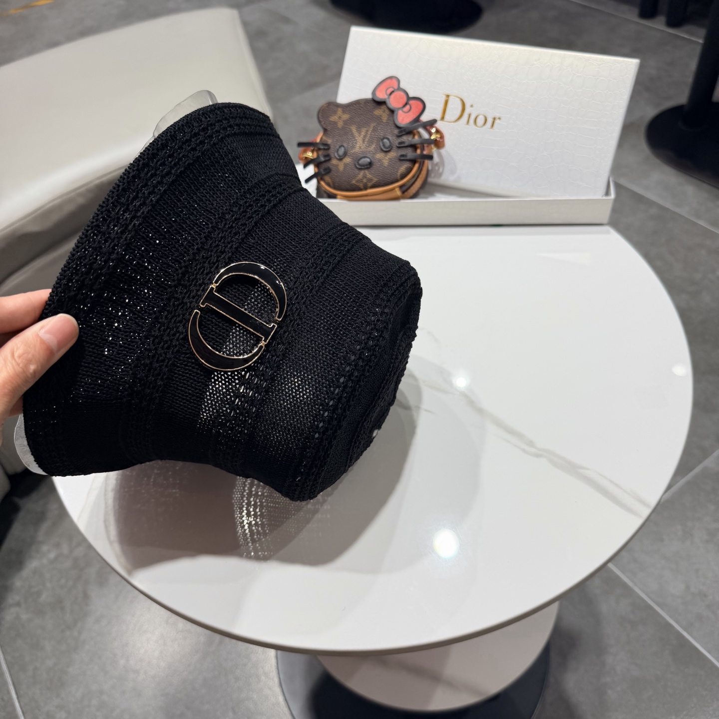 Dior迪奥百搭针织镂空渔夫帽子女春夏季2026新款透气遮阳防晒帽子盆帽