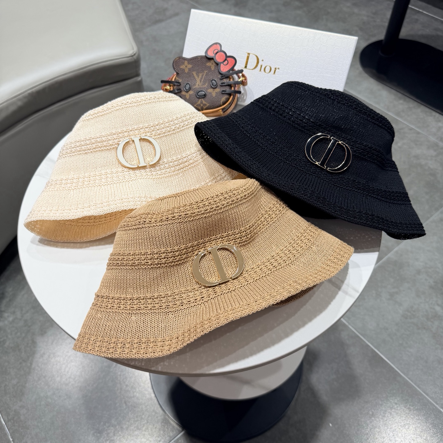 Dior迪奥百搭针织镂空渔夫帽子女春夏季2026新款透气遮阳防晒帽子盆帽