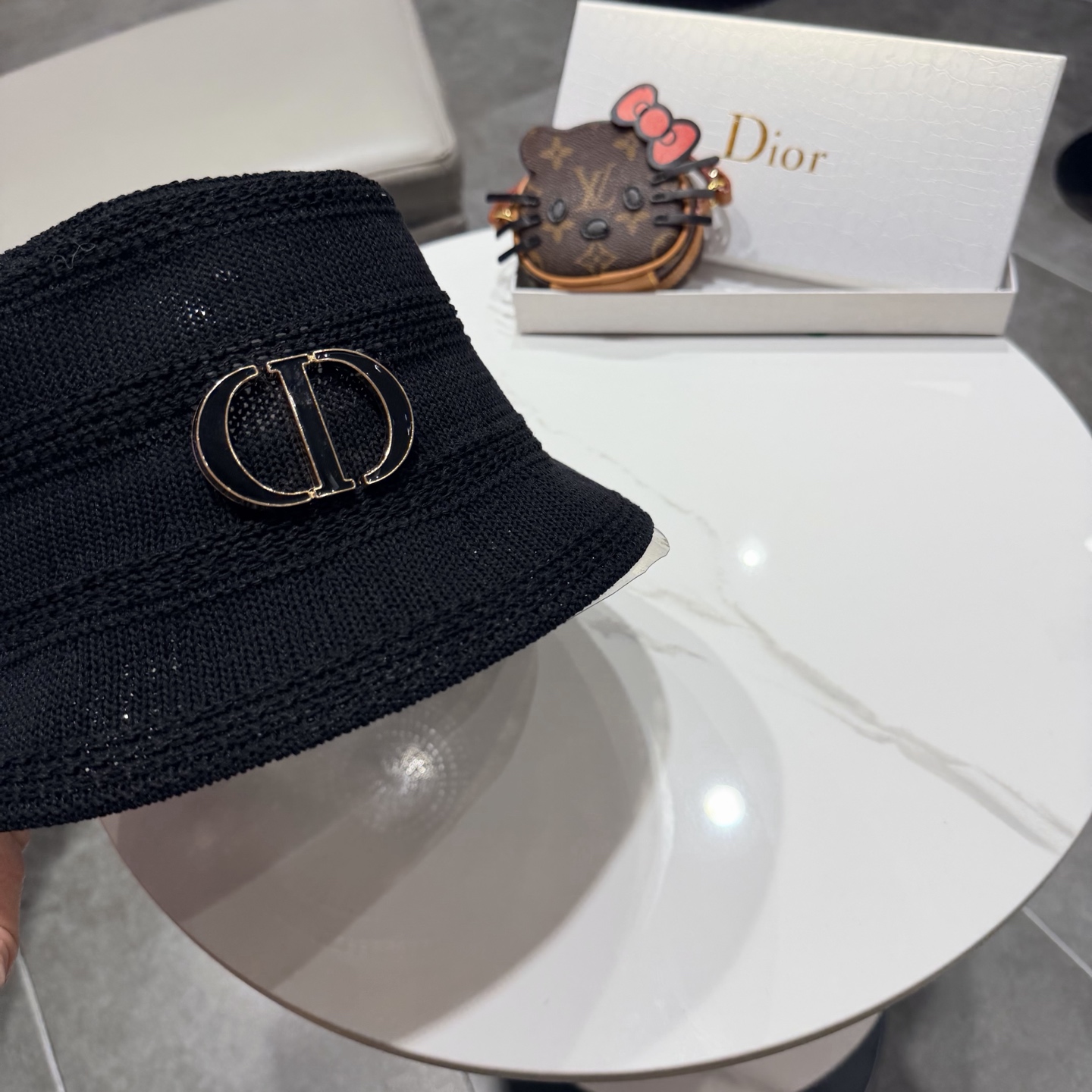 Dior迪奥百搭针织镂空渔夫帽子女春夏季2026新款透气遮阳防晒帽子盆帽