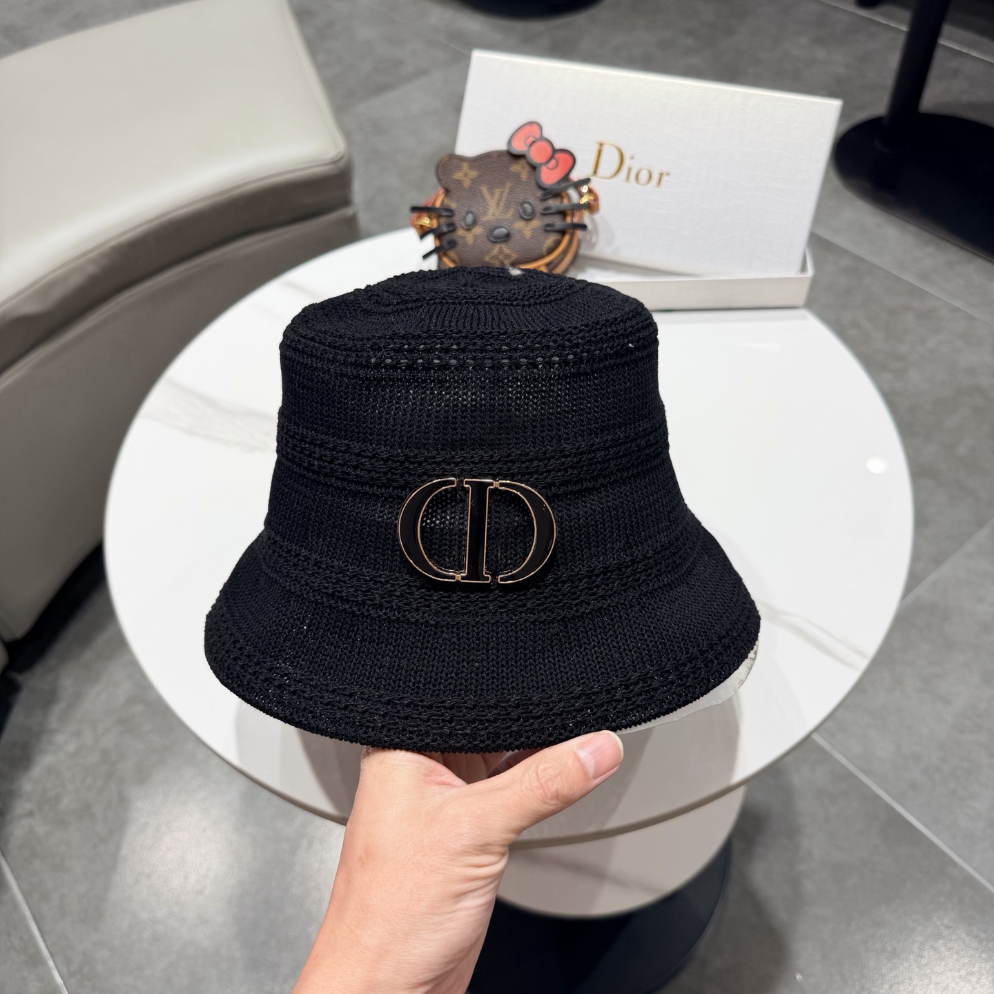 Dior迪奥百搭针织镂空渔夫帽子女春夏季2026新款透气遮阳防晒帽子盆帽