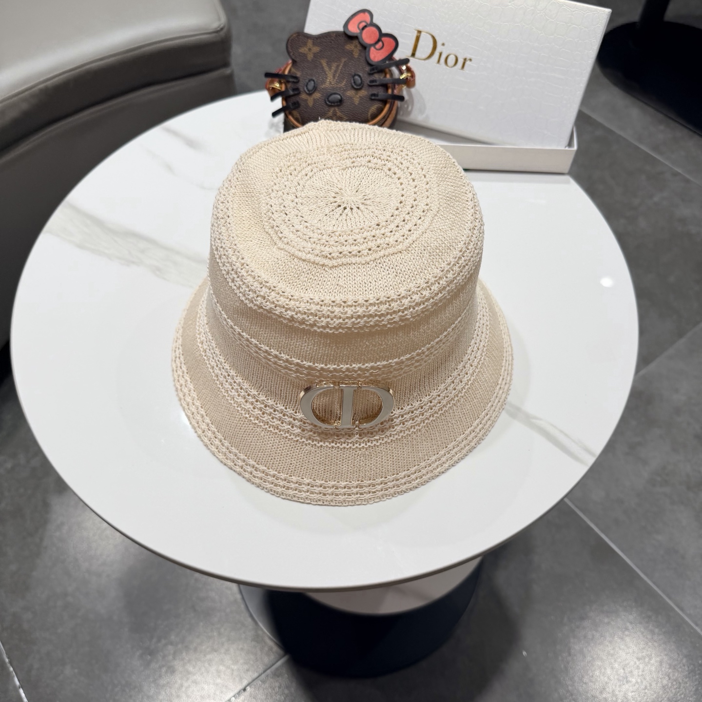 Dior迪奥百搭针织镂空渔夫帽子女春夏季2026新款透气遮阳防晒帽子盆帽