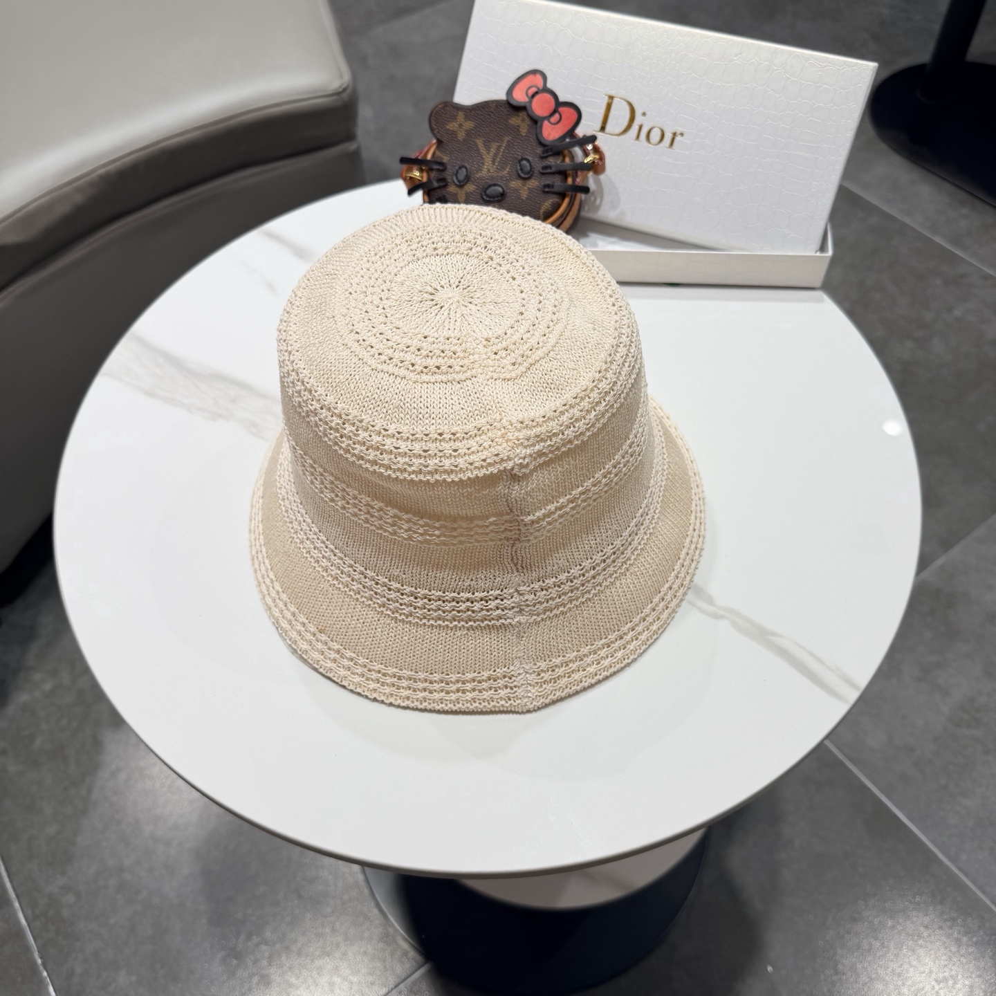 Dior迪奥百搭针织镂空渔夫帽子女春夏季2026新款透气遮阳防晒帽子盆帽