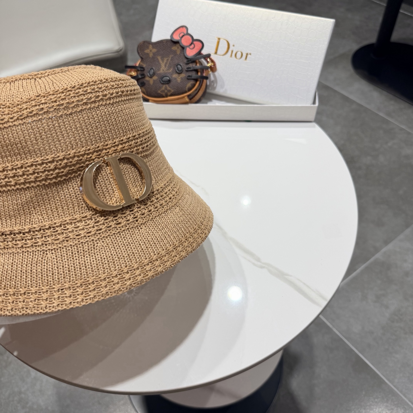 Dior迪奥百搭针织镂空渔夫帽子女春夏季2026新款透气遮阳防晒帽子盆帽