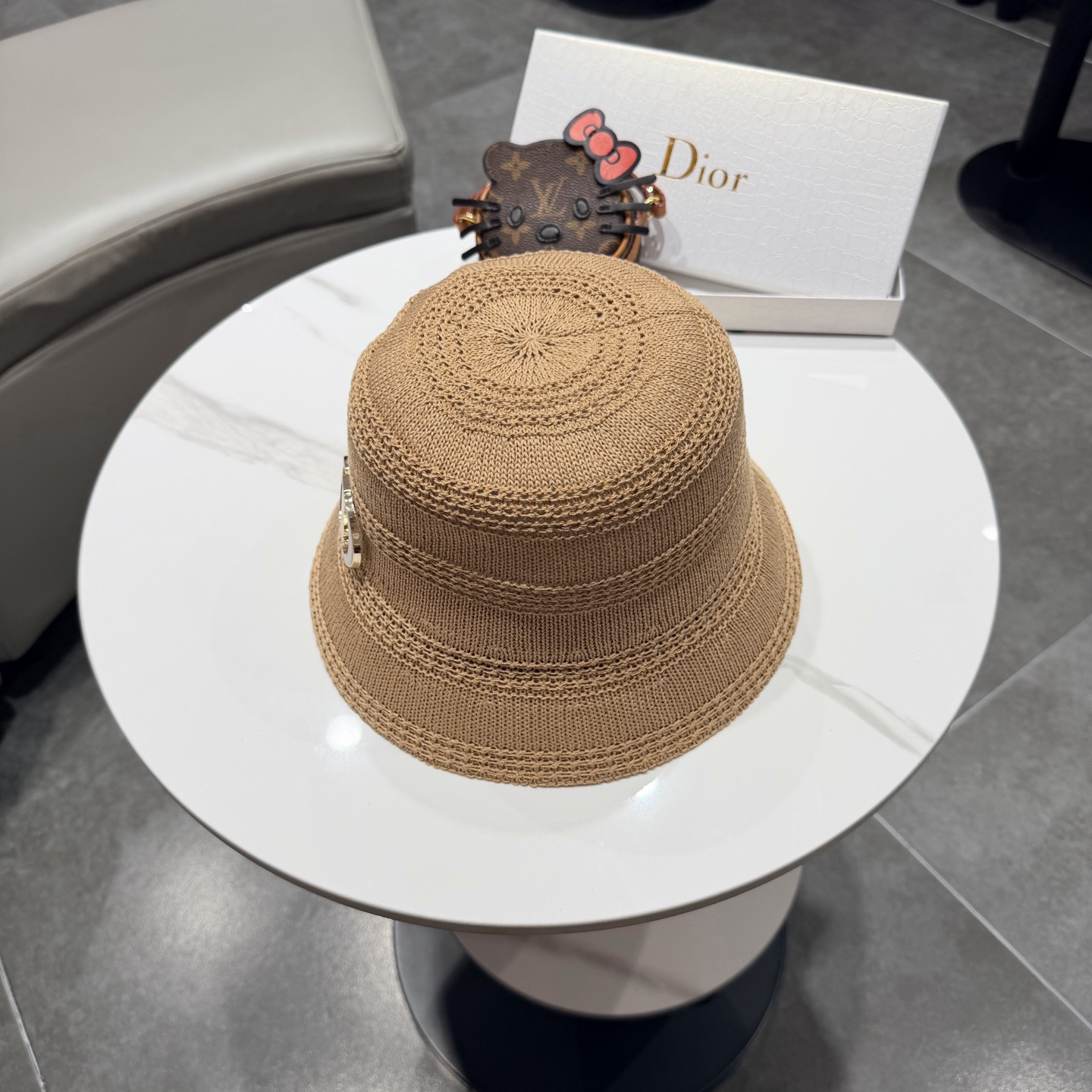 Dior迪奥百搭针织镂空渔夫帽子女春夏季2026新款透气遮阳防晒帽子盆帽