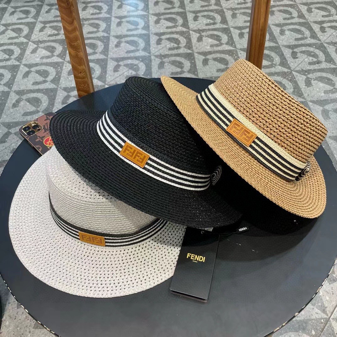 FD芬迪新款草帽，拉菲草制作，拼老花FF面料，名媛必备，头围57cm
