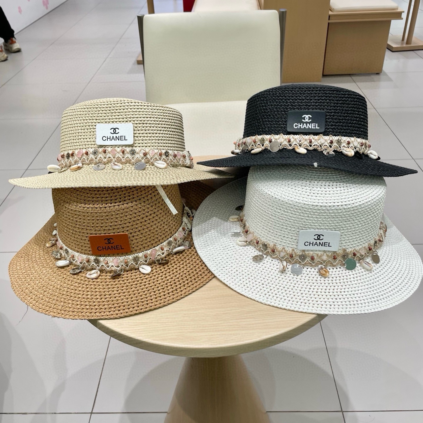 Chanel香奈儿平顶草帽，礼帽，头围57cm​