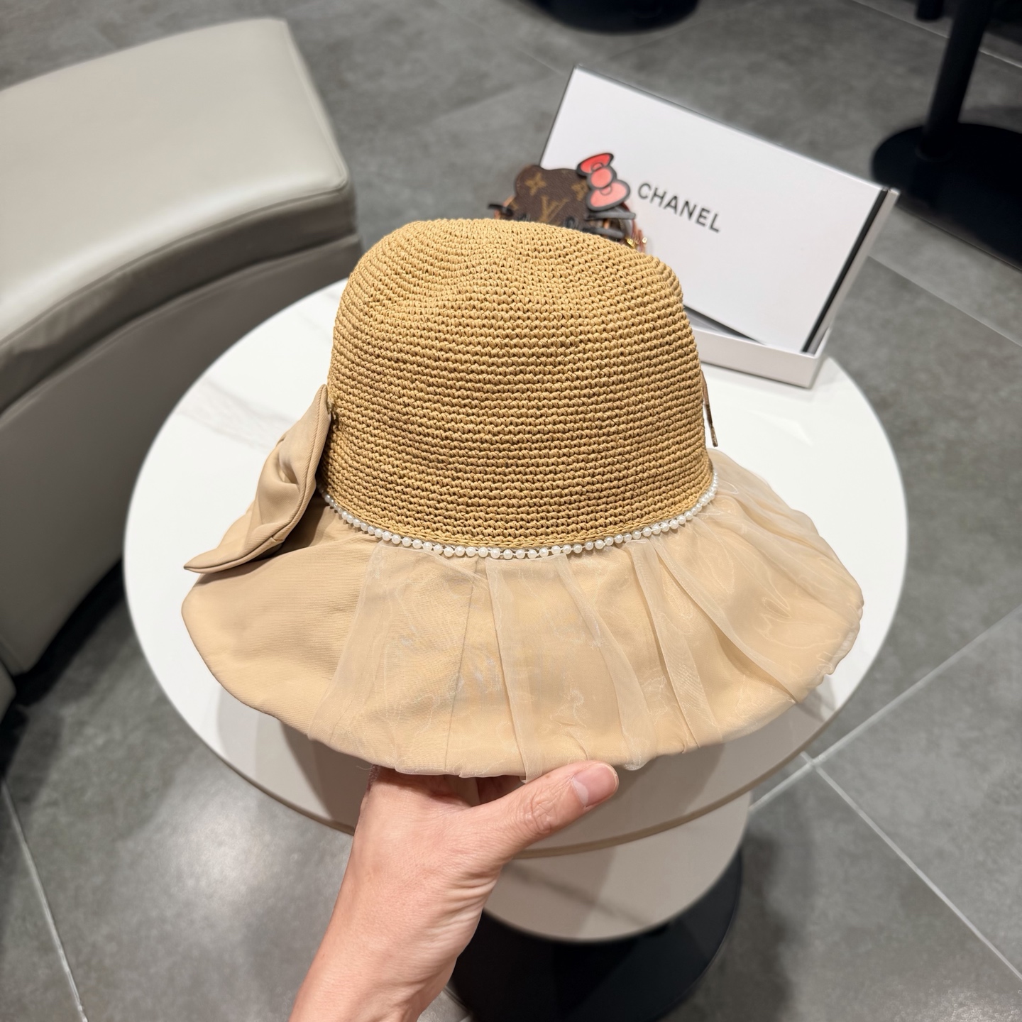 Chanel香奈儿新款蝴蝶结拉菲草帽，旅游必备，头围57cm