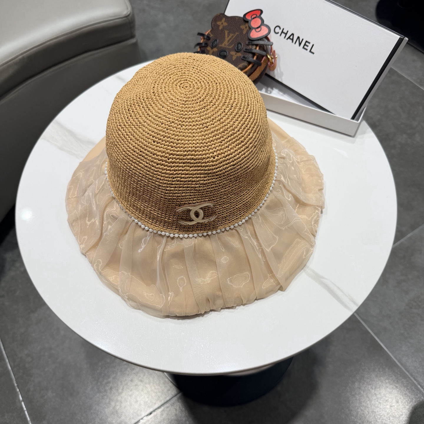 Chanel香奈儿新款蝴蝶结拉菲草帽，旅游必备，头围57cm