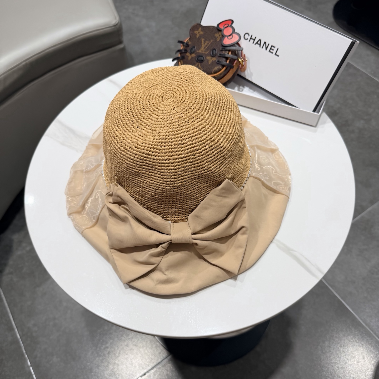 Chanel香奈儿新款蝴蝶结拉菲草帽，旅游必备，头围57cm