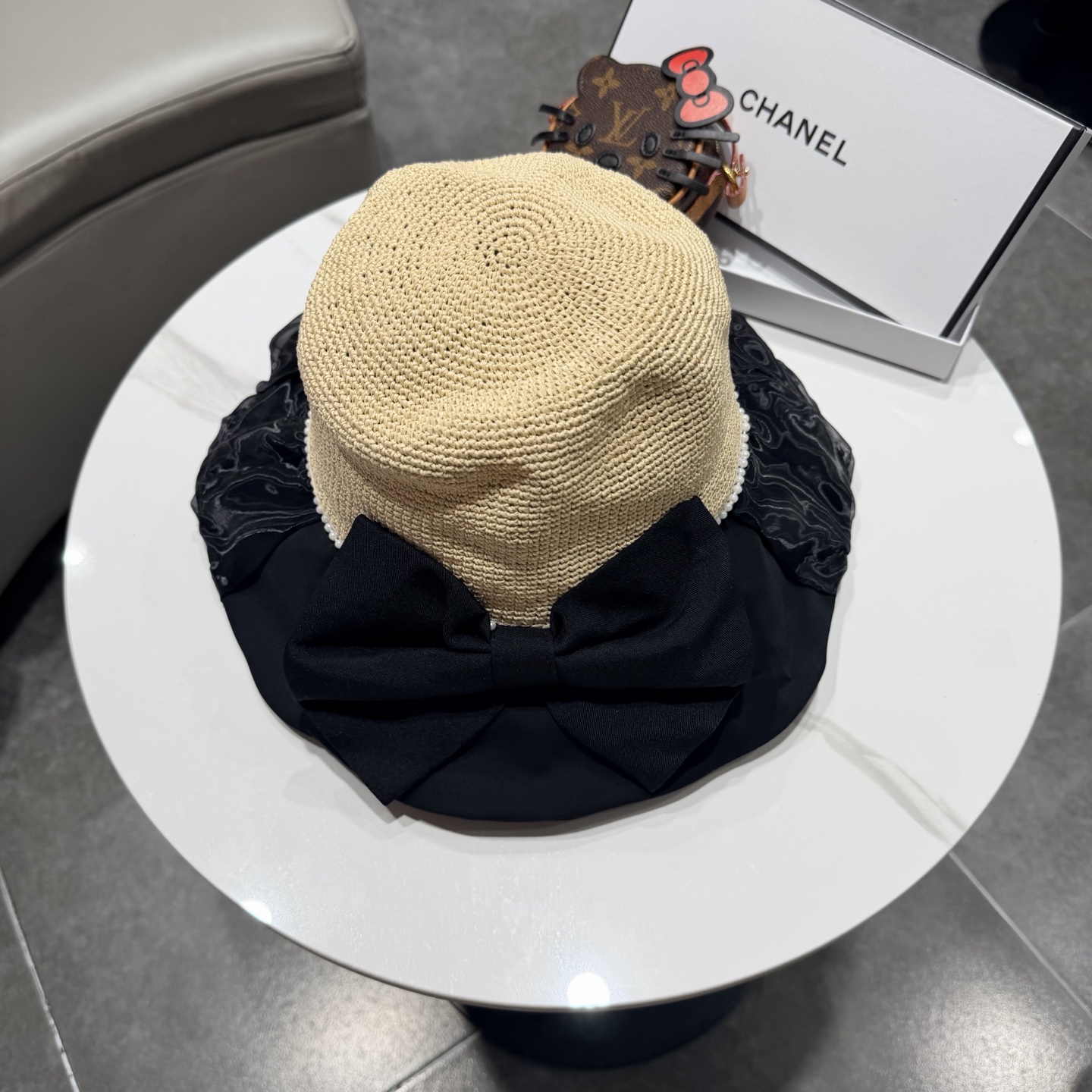 Chanel香奈儿新款蝴蝶结拉菲草帽，旅游必备，头围57cm