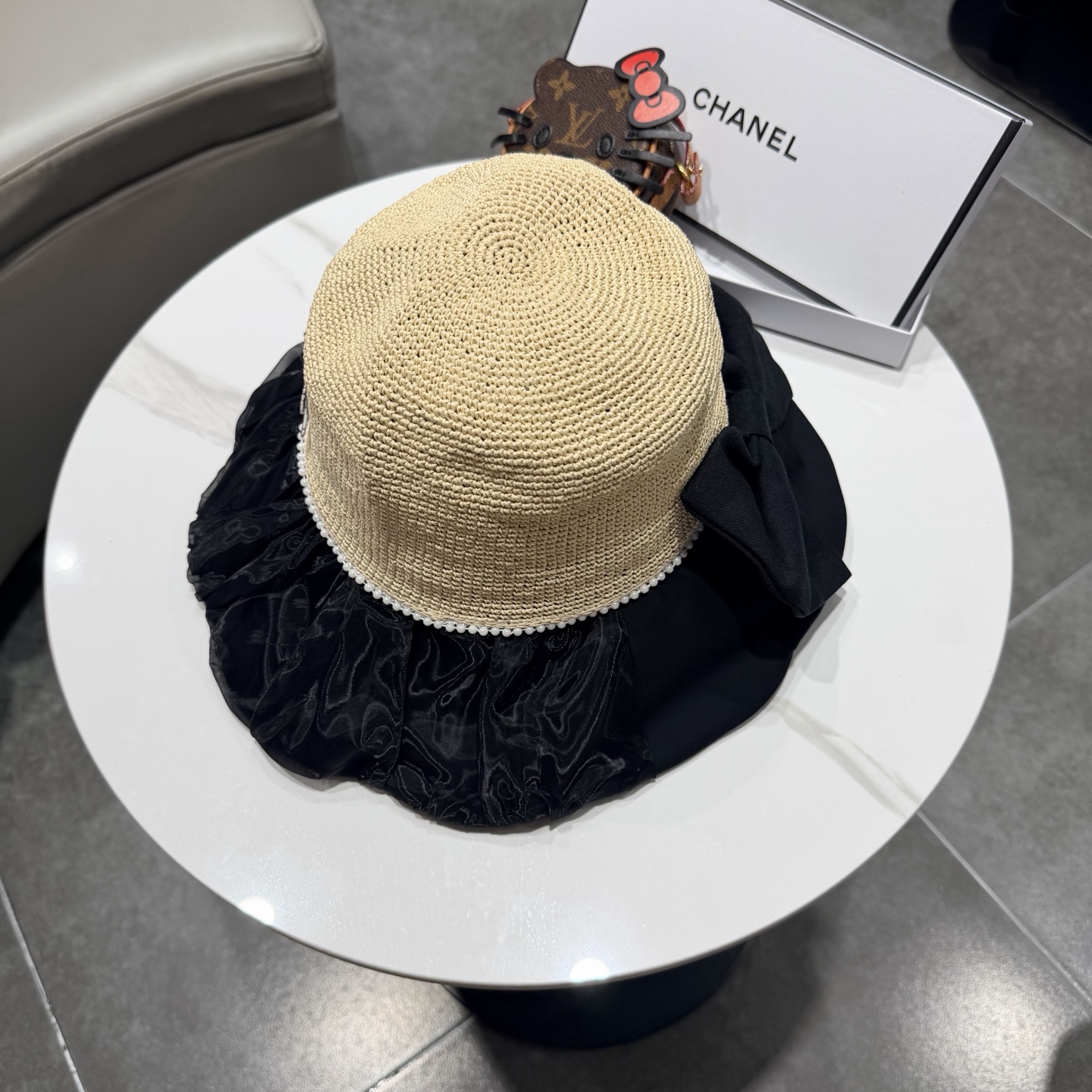 Chanel香奈儿新款蝴蝶结拉菲草帽，旅游必备，头围57cm