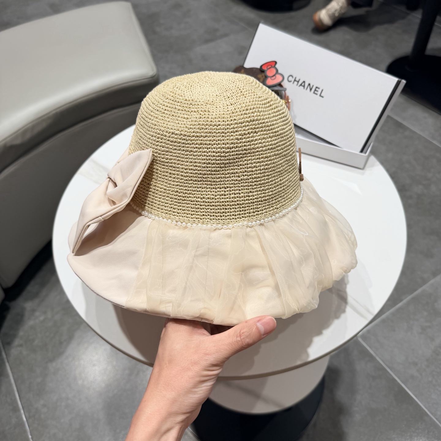 Chanel香奈儿新款蝴蝶结拉菲草帽，旅游必备，头围57cm