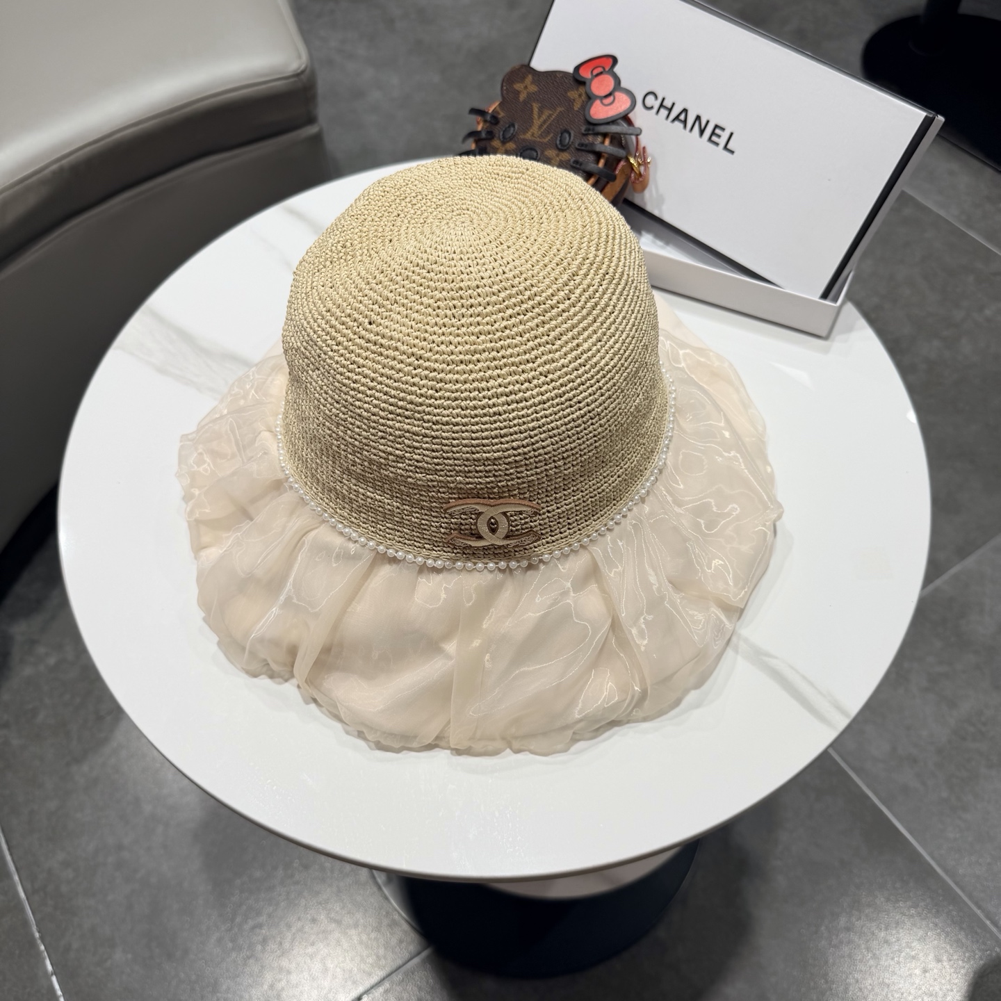 Chanel香奈儿新款蝴蝶结拉菲草帽，旅游必备，头围57cm