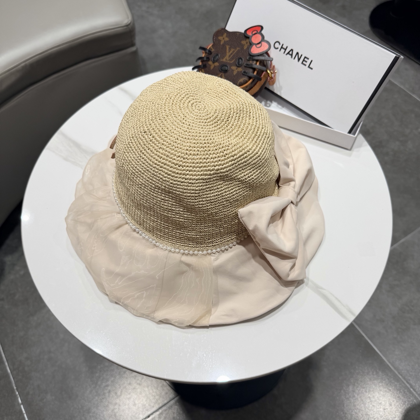 Chanel香奈儿新款蝴蝶结拉菲草帽，旅游必备，头围57cm