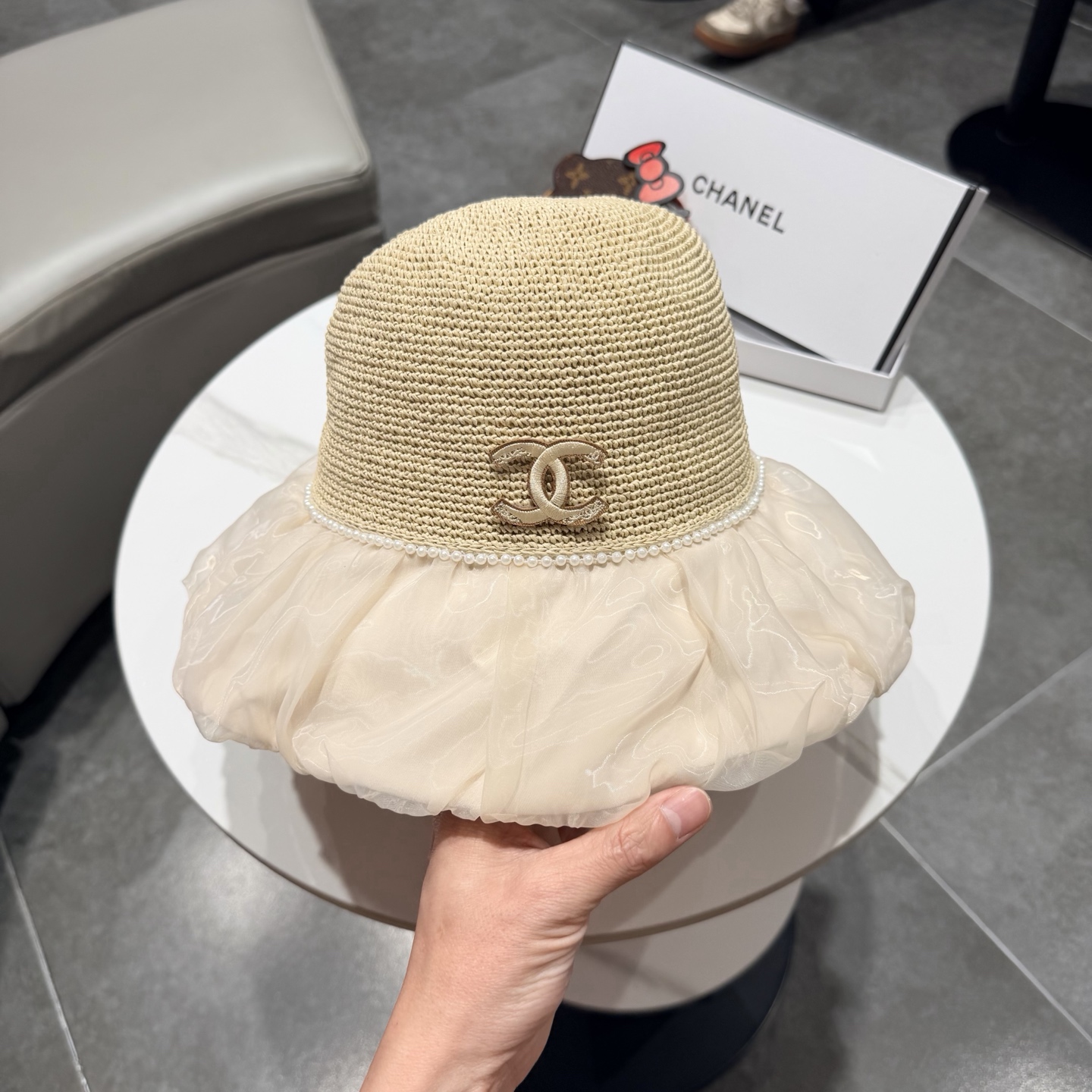 Chanel香奈儿新款蝴蝶结拉菲草帽，旅游必备，头围57cm