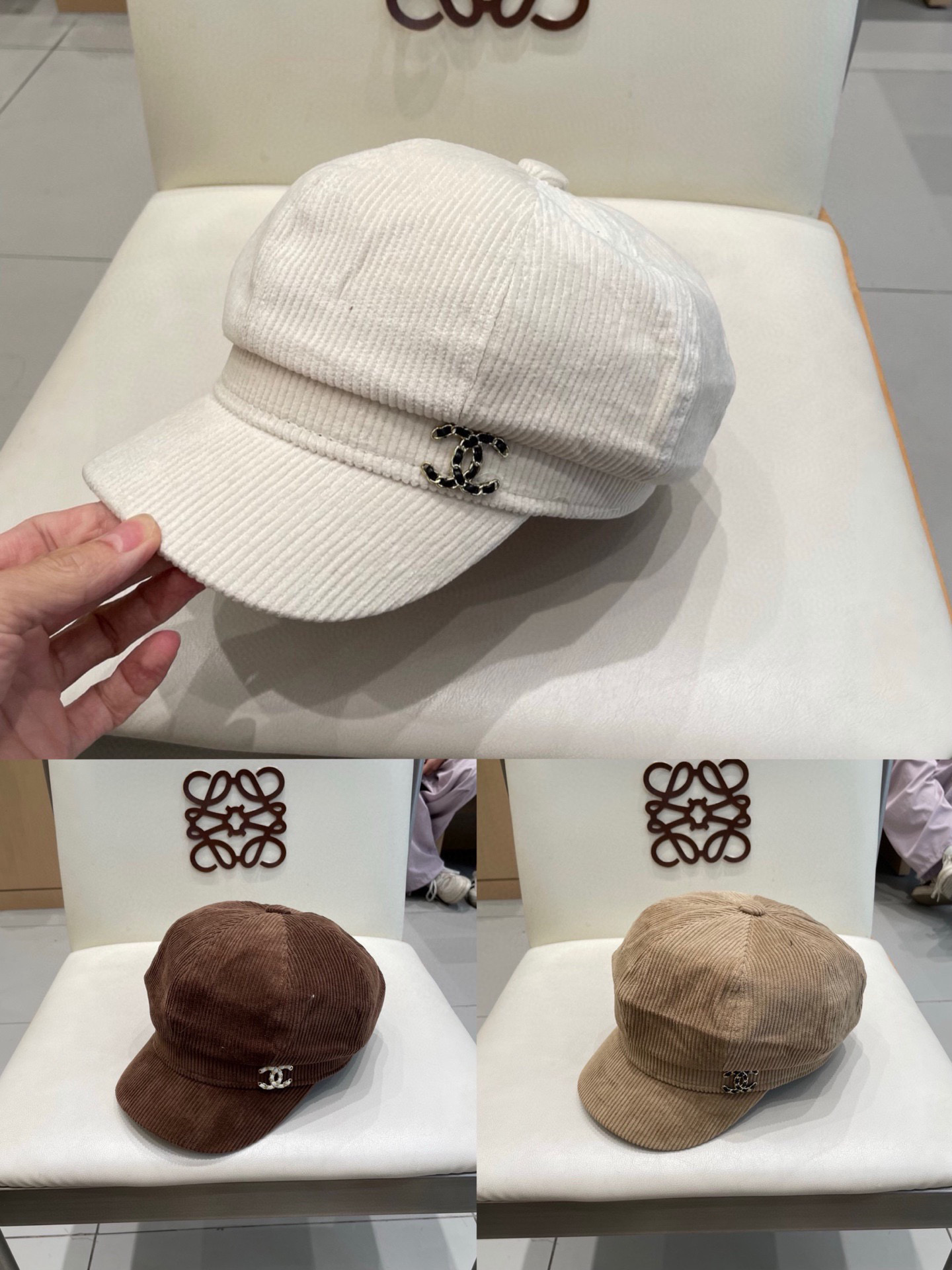 chane香奈儿l秋冬灯芯绒八角帽女复古做旧显脸小贝雷帽保暖画家帽潮