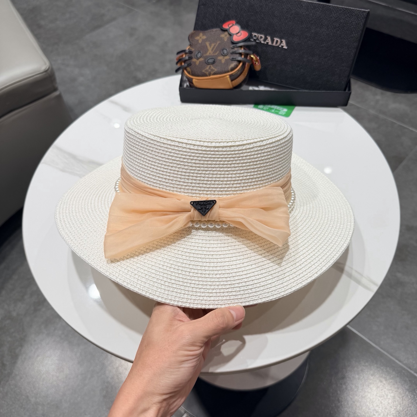 普拉达新款平顶礼帽，草帽，头围57cm