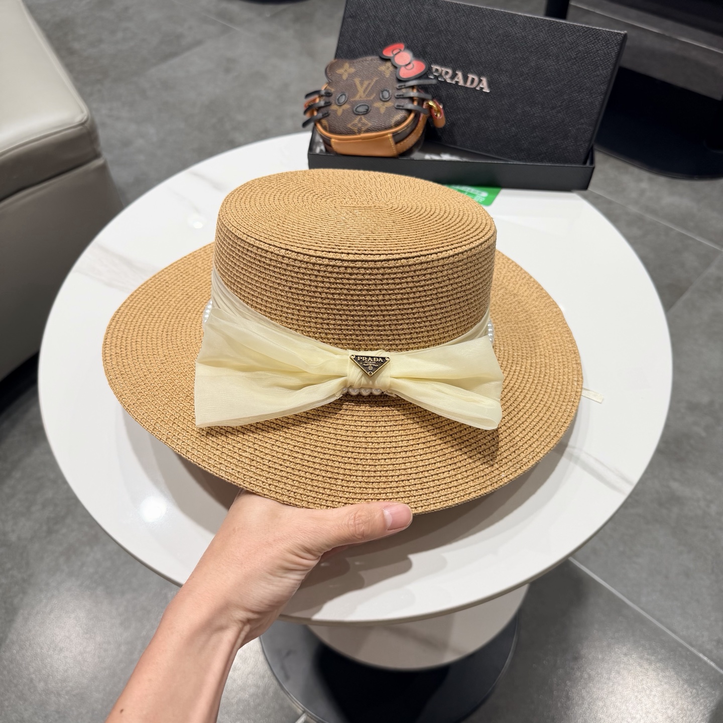 普拉达新款平顶礼帽，草帽，头围57cm