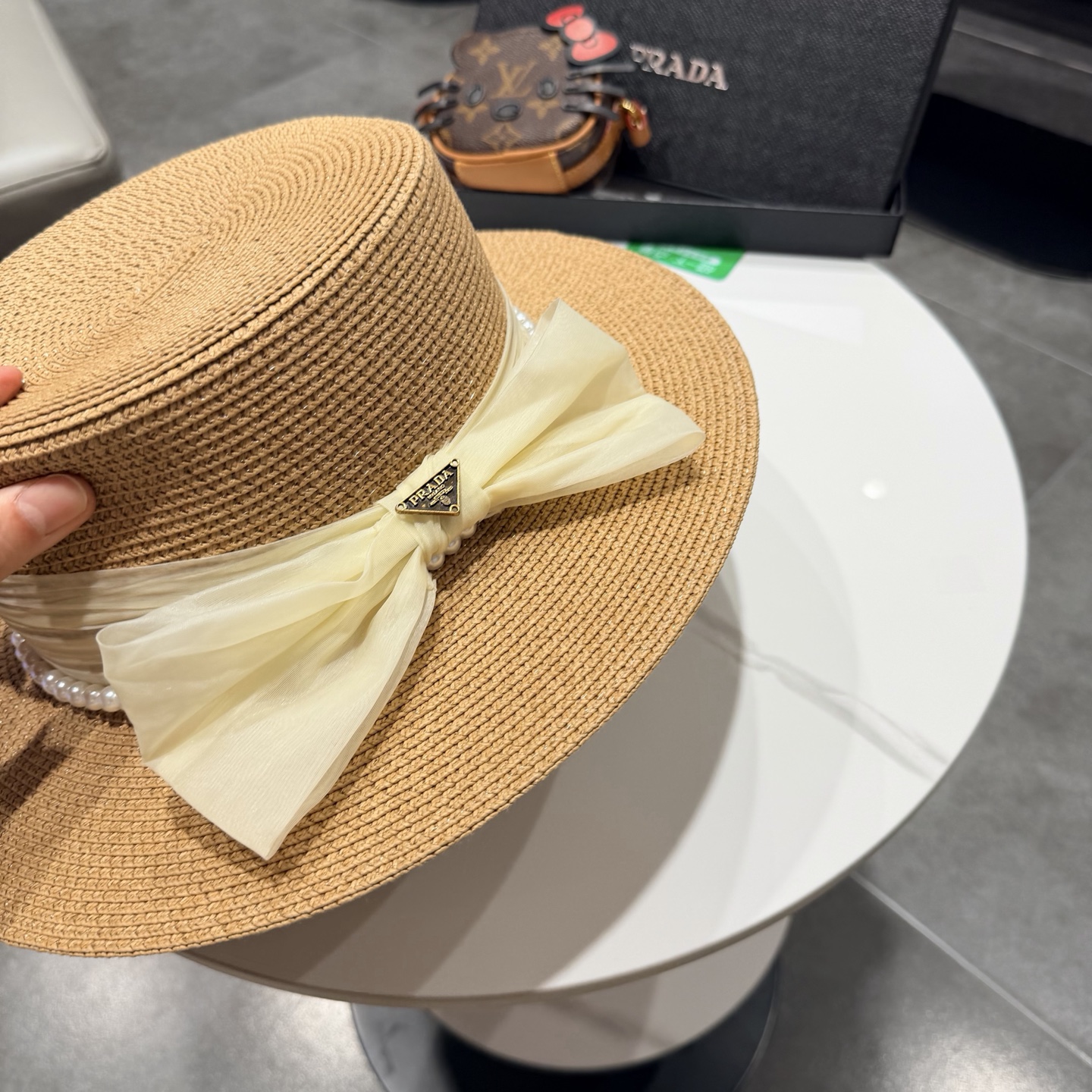 普拉达新款平顶礼帽，草帽，头围57cm