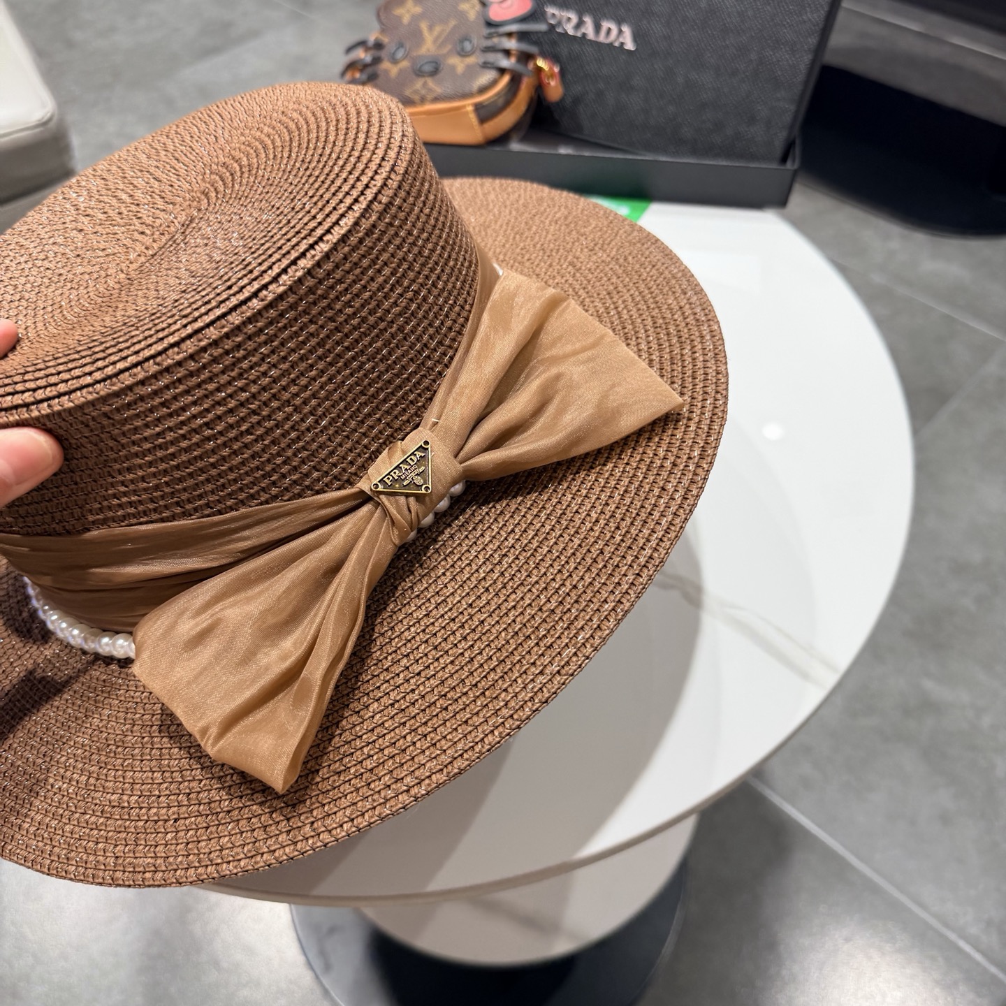 普拉达新款平顶礼帽，草帽，头围57cm
