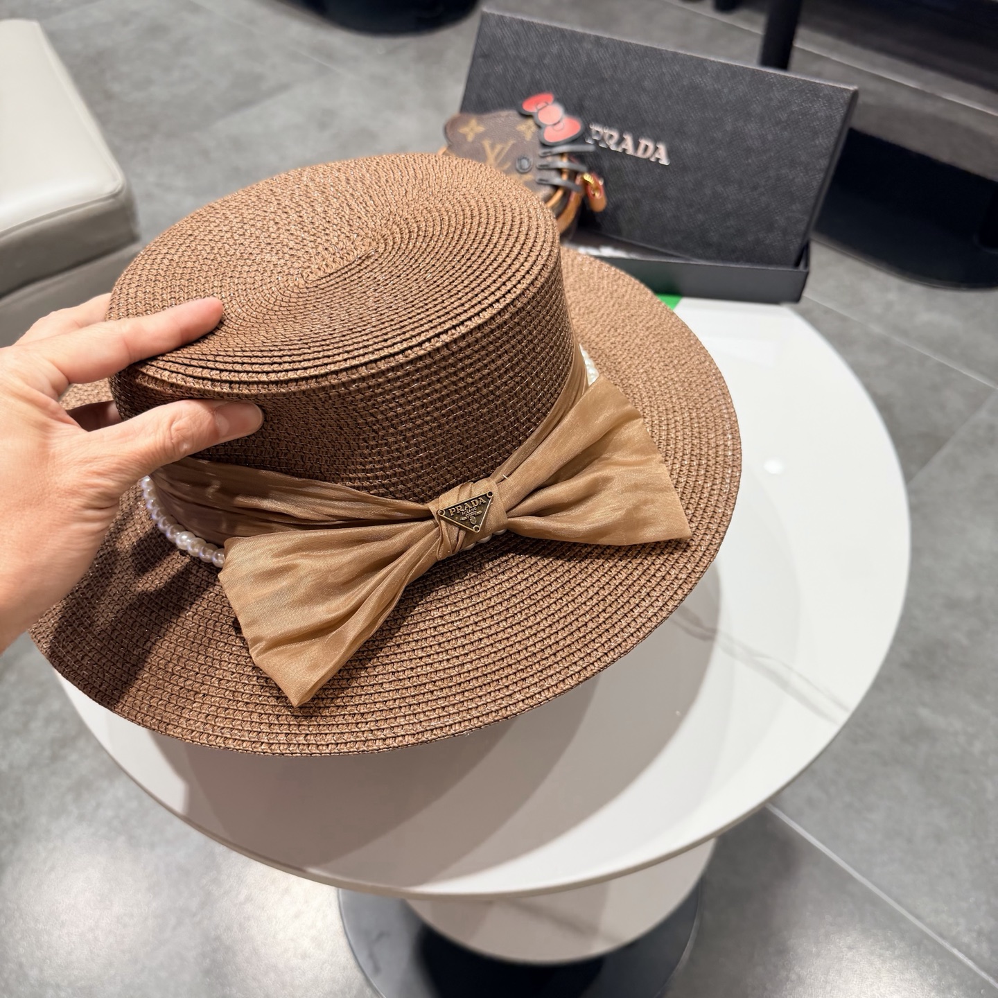 普拉达新款平顶礼帽，草帽，头围57cm