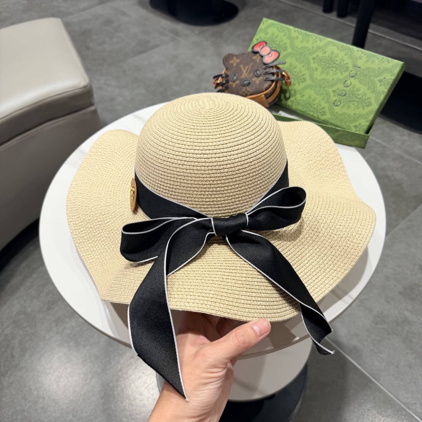 Gucci古奇新款草帽，沙滩大檐帽，头围57cm