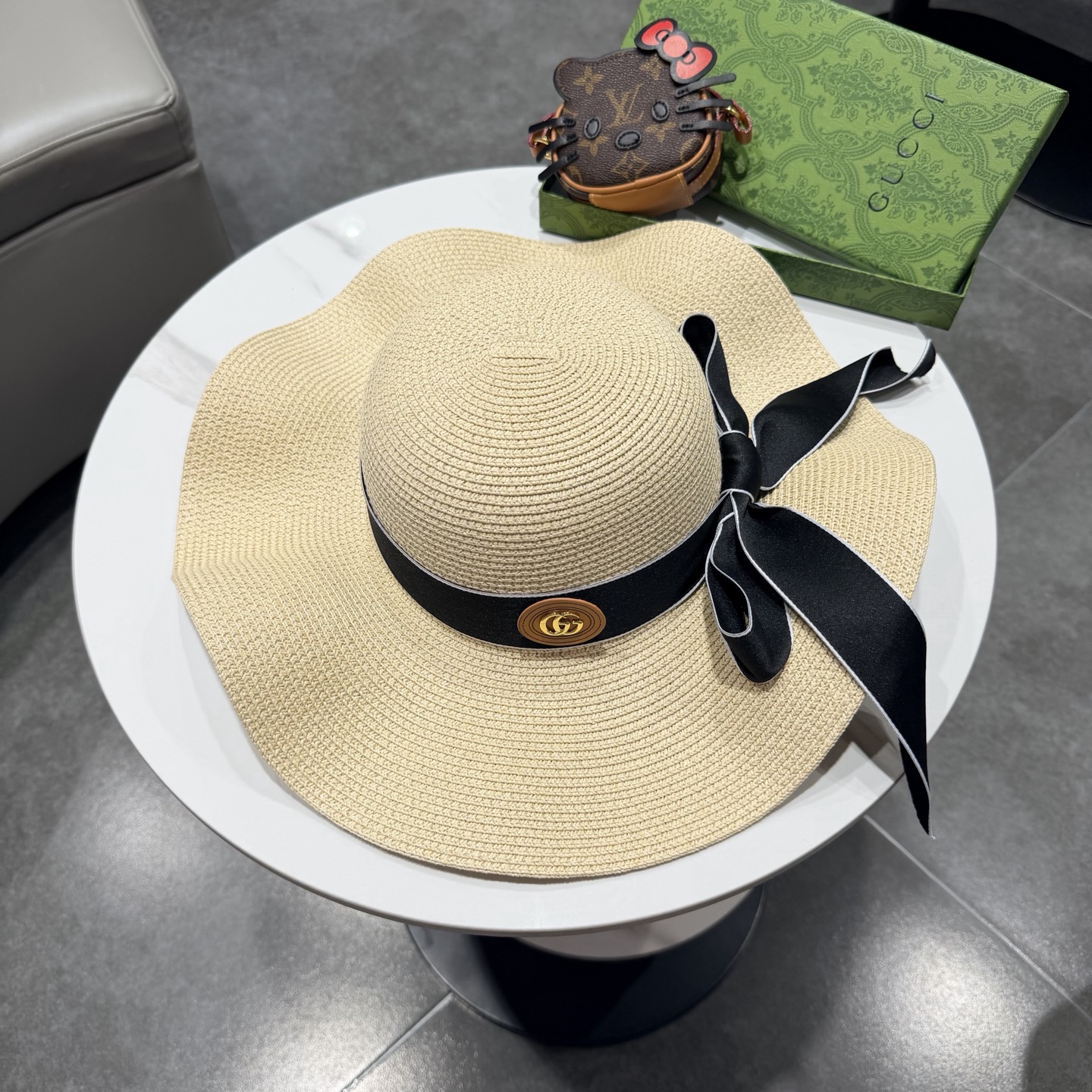 Gucci古奇新款草帽，沙滩大檐帽，头围57cm
