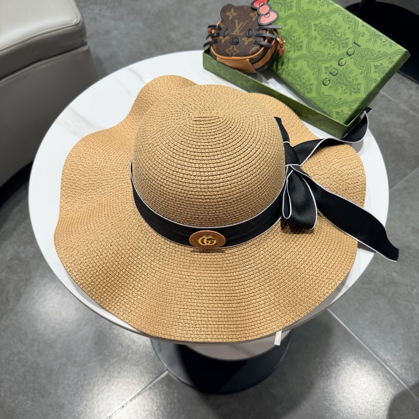 Gucci古奇新款草帽，沙滩大檐帽，头围57cm