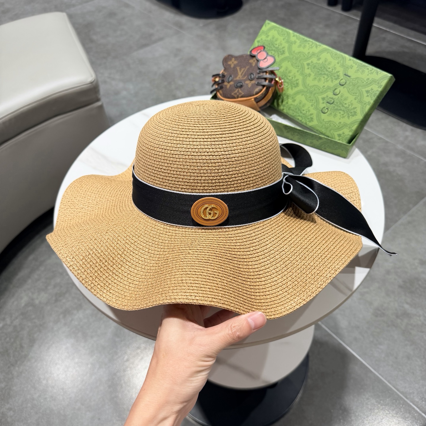 Gucci古奇新款草帽，沙滩大檐帽，头围57cm