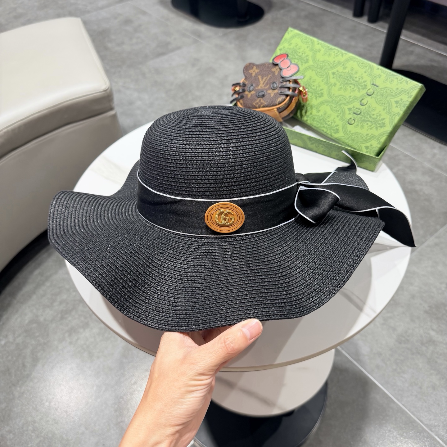 Gucci古奇新款草帽，沙滩大檐帽，头围57cm